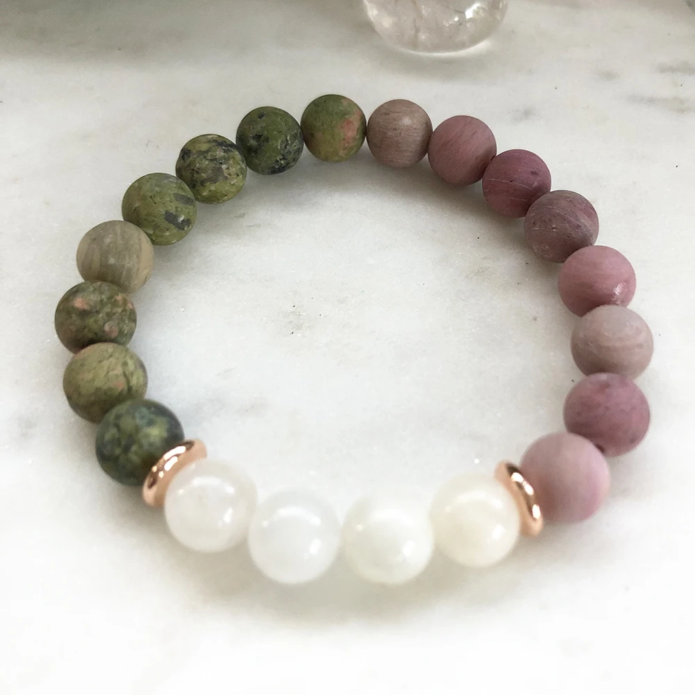 MG0853 Браслет из лунного камня 8 мм матовый браслет Unakite Rhodonite Energy Mala женский для