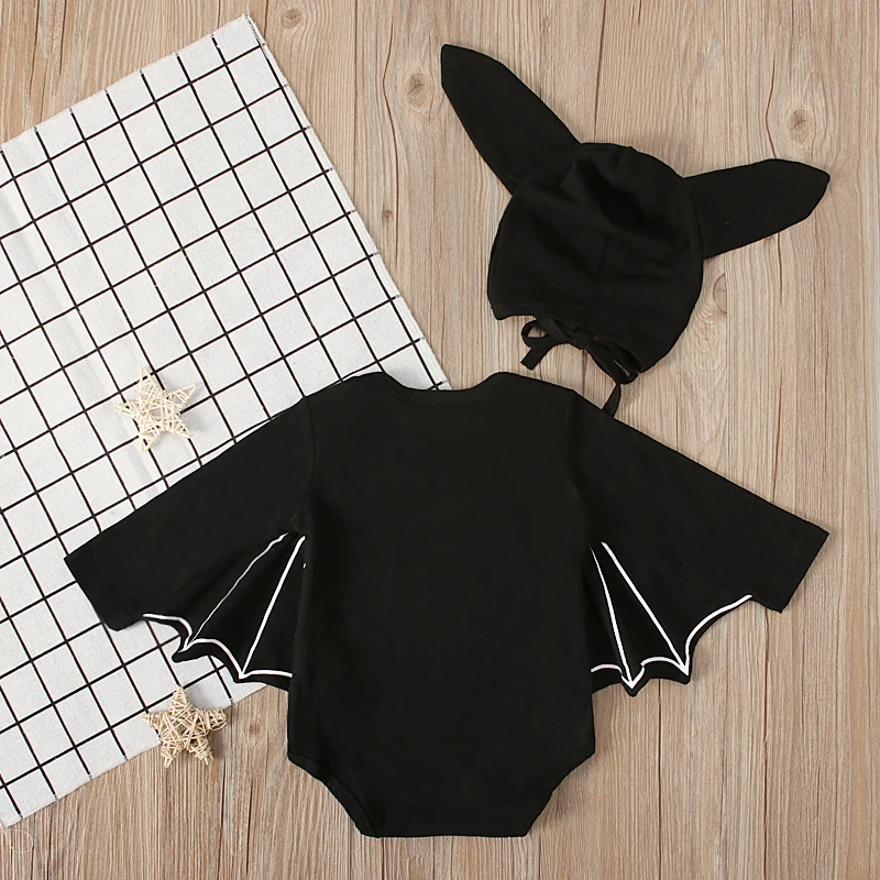 Halloween Newborn Baby Clothing Toddler Baby Boy Girls Halloween Bat Cosplay Costume Long Sleeve Romper Hat Outfits Set