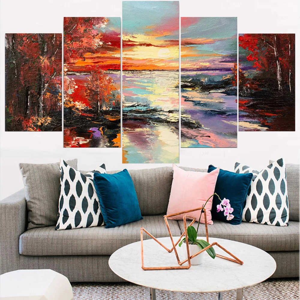 

5 Pieces Wall Art Canvas Painting Colorful Abstract Landscape Poster Home Decoration Pictures Modern Living Room Framework