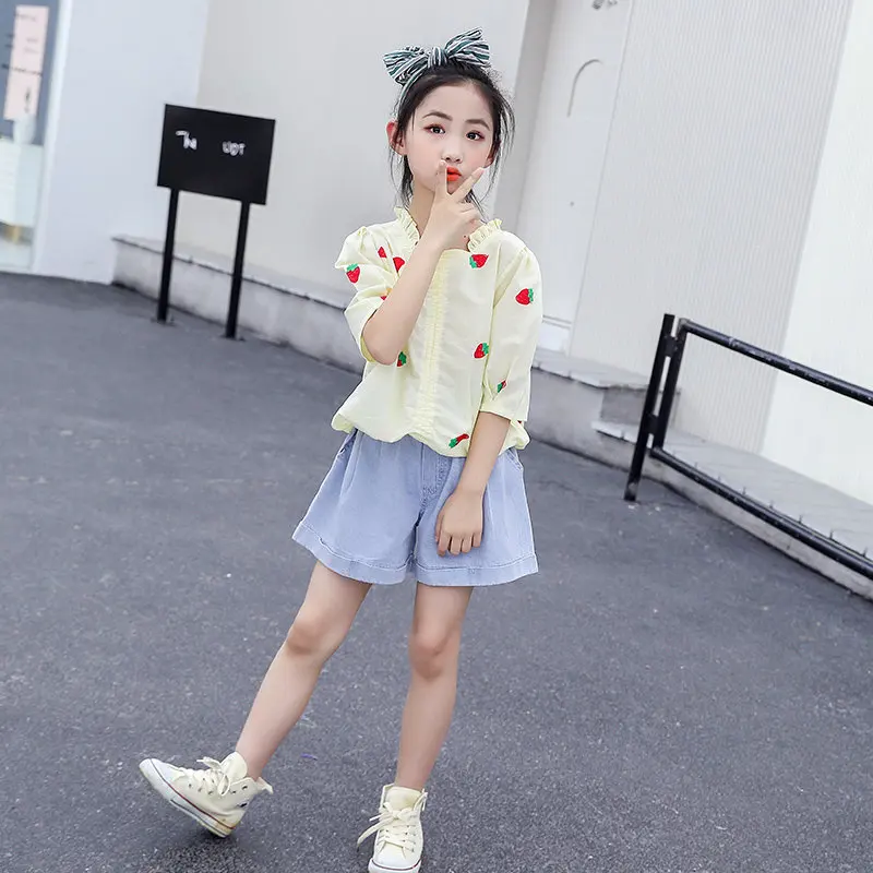 Детская одежда для девочек комплект с укороченным топом летний винтажный буф