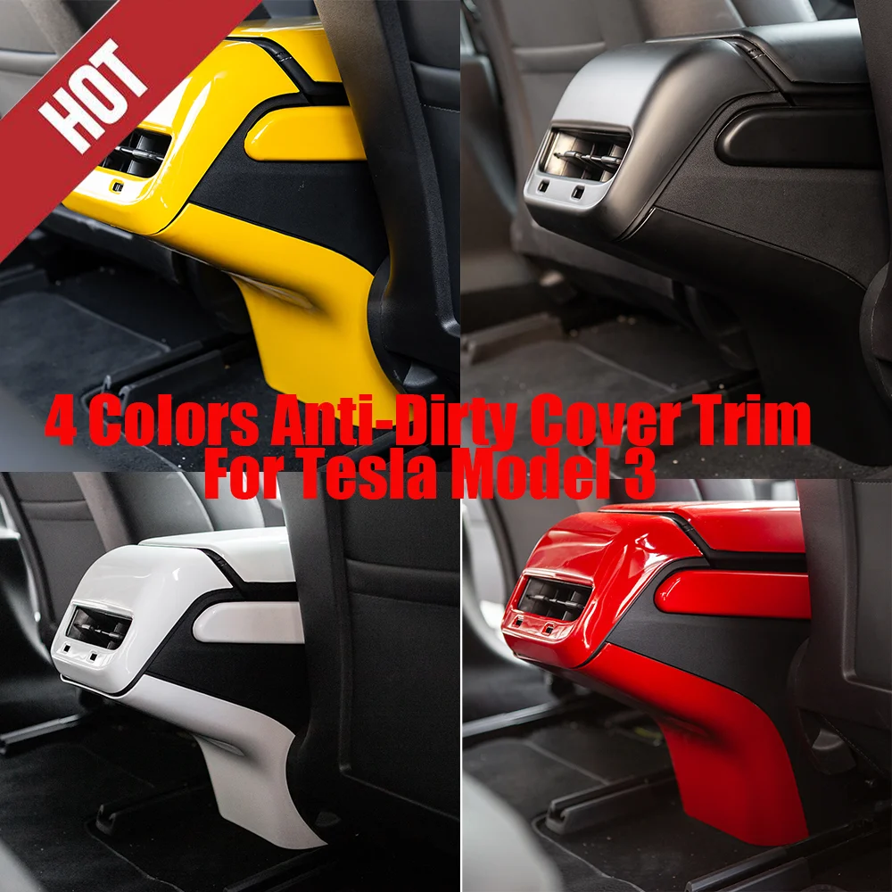 

For Tesla Model 3 17-22 Carbon Fiber ABS Rear Air Vent Outlet Anti-Dirty Cover Trim 1Set