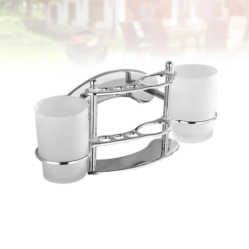 

Stainless Steel Toothbrush Holder Gargle Cup Wall Mounted Glass Cup Tumbler Holder Rack Toothpaste Holder for Bathroom (Double C
