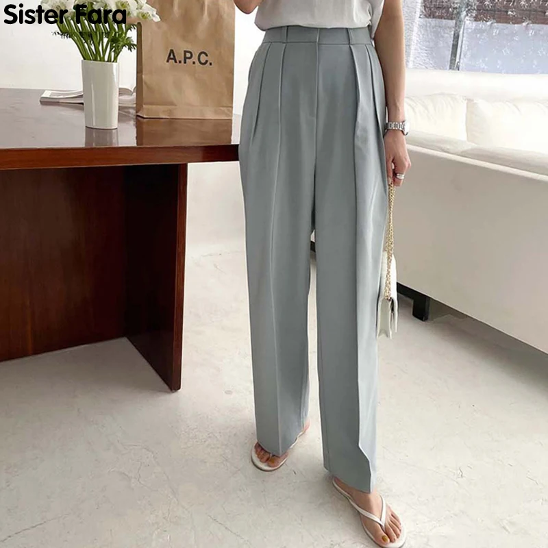 

Sister Fara Spring Autumn High Waist Women's Pants Loose Button Fly Straight Wide Leg Pants for Women 2021 Chic Casual Trousers