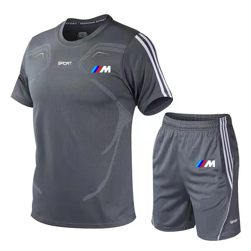 

2021 new male summer print casual wear fitness sports suit short sleeve t shirt + shorts quick-drying two-piece suit