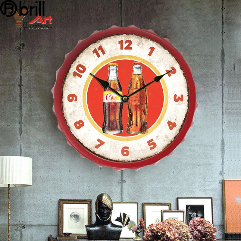 

Vintage Wall Clock Large Creative Beer Cover Clocks Wall Home Decor Living Room Farmhouse Decor Reloj Mural Decorativo Horloge