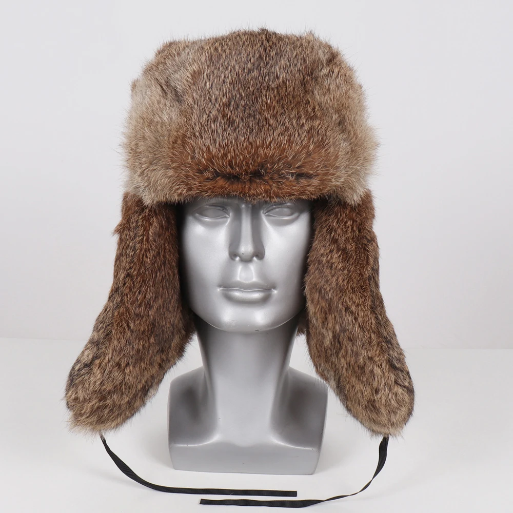 Новинка Мужская русская зимняя шапка бомбер из натурального кроличьего меха
