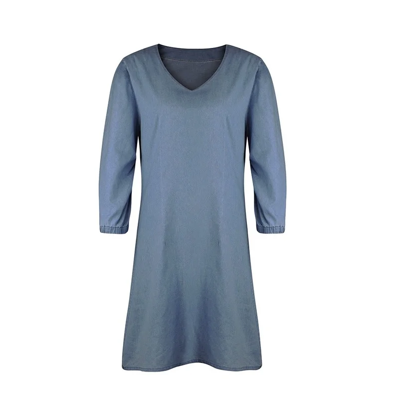 

Spring Summer Plus Size Dresses Solid V-neck Casual Loose Women Lantern Sleeve Thin Fashion Female Dress Bohemian Streetwears