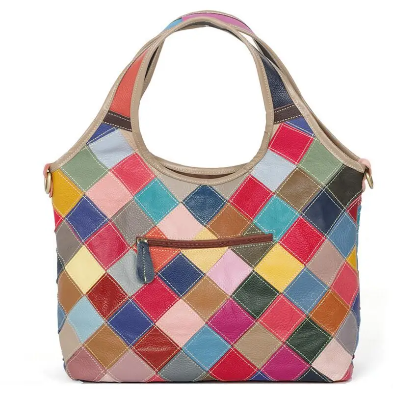 Женская сумка-тоут из натуральной кожи в стиле пэчворк | Багаж и сумки