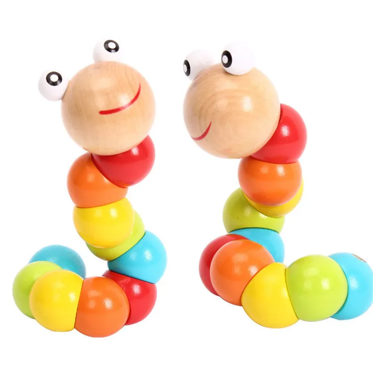 Kids Learning Educational Didactic Baby Development Toys Fingers Game Colorful Wooden Worm Puzzles for child J0410