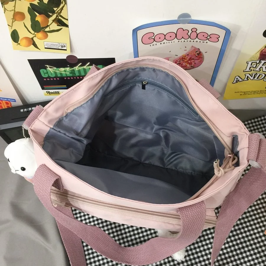 

Kawaii Women Shoulder Bag Crossbody Shopping Bags Teenage Girls Student Bookbag Handbags New Casual Tote with Transparent Pocket