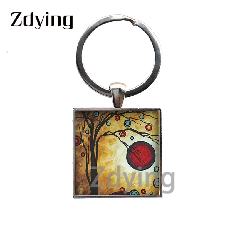 Zdying красочные дерево Луна картина маслом брелок для женщин автомобиля кольцо