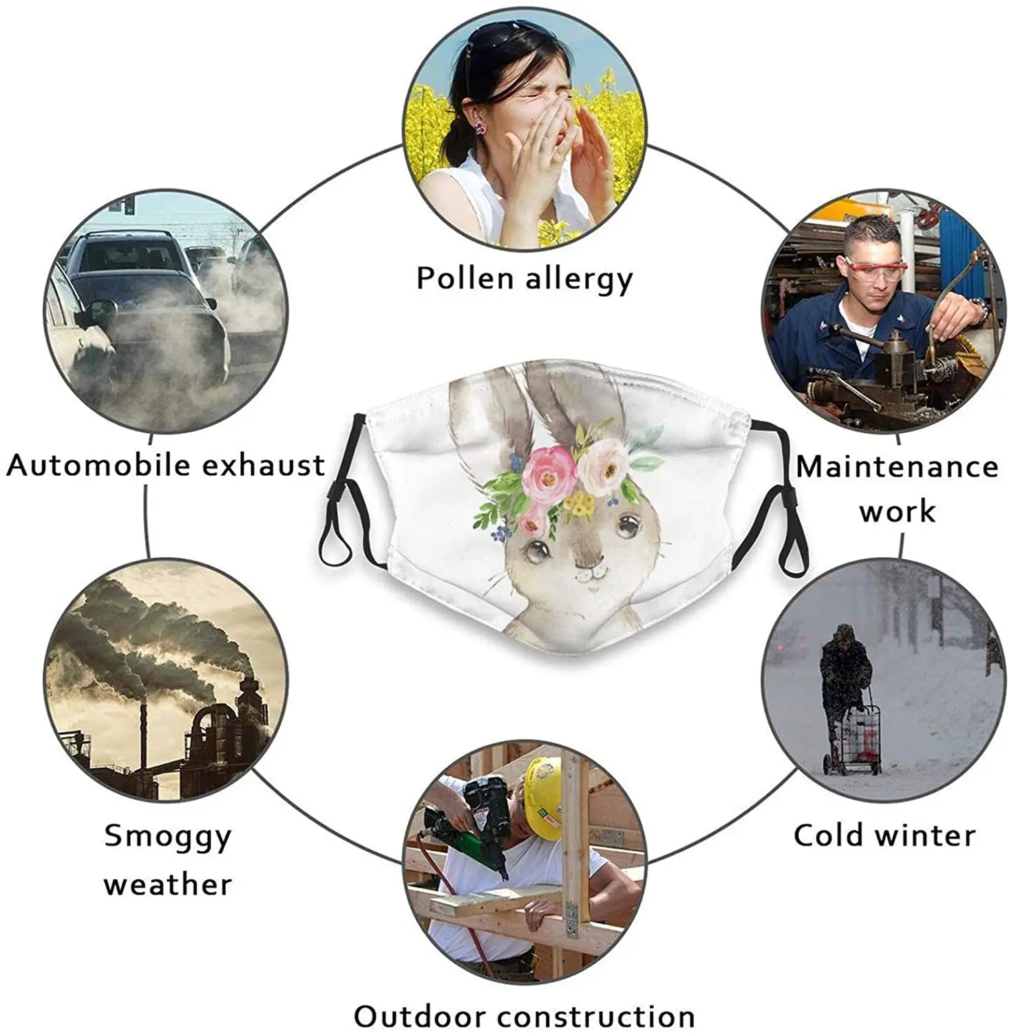 Модная маска для лица в стиле бохо с цветочным кроликом бандана карманом