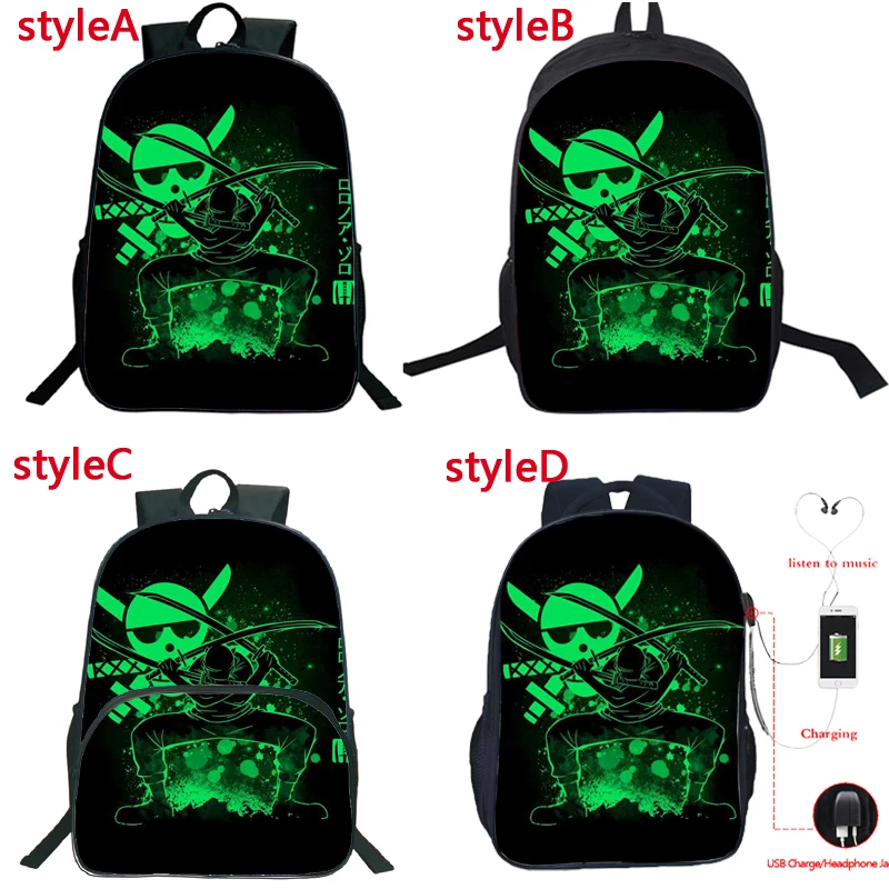 

Цельные рюкзаки Mochila Luffy Zoro, многофункциональные школьные ранцы для подростков с USB-зарядкой и разъемом для наушников