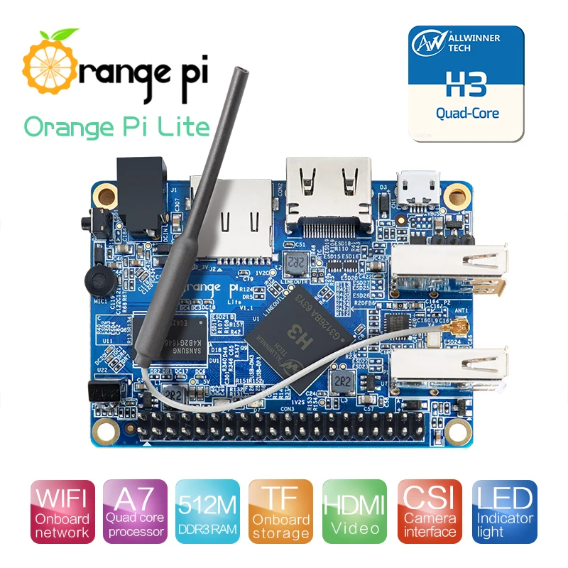 Oranje Pi Lite 512Mb DDR3 Met Quad Core 1, 2 Ghz Wifi Antenne Ondersteuning Android, Ubuntu Afbeelding OPI8