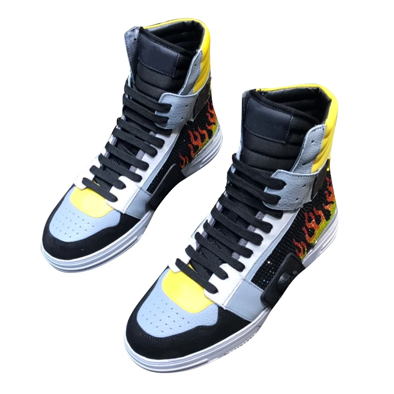 

2021 newstarbag PP Sneaker Italian winter high top shoes original skull head rivet logo top leather men's shoe Diamond high-tops