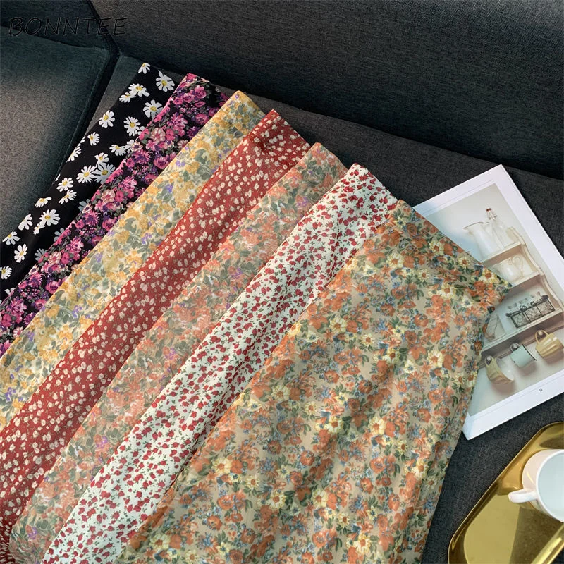 

Skirts Women Retro Chic Fashion Soft Chiffon Summer Vacation Ladies Clothing Hot Sale Popular Floral Korean Femme Skirt