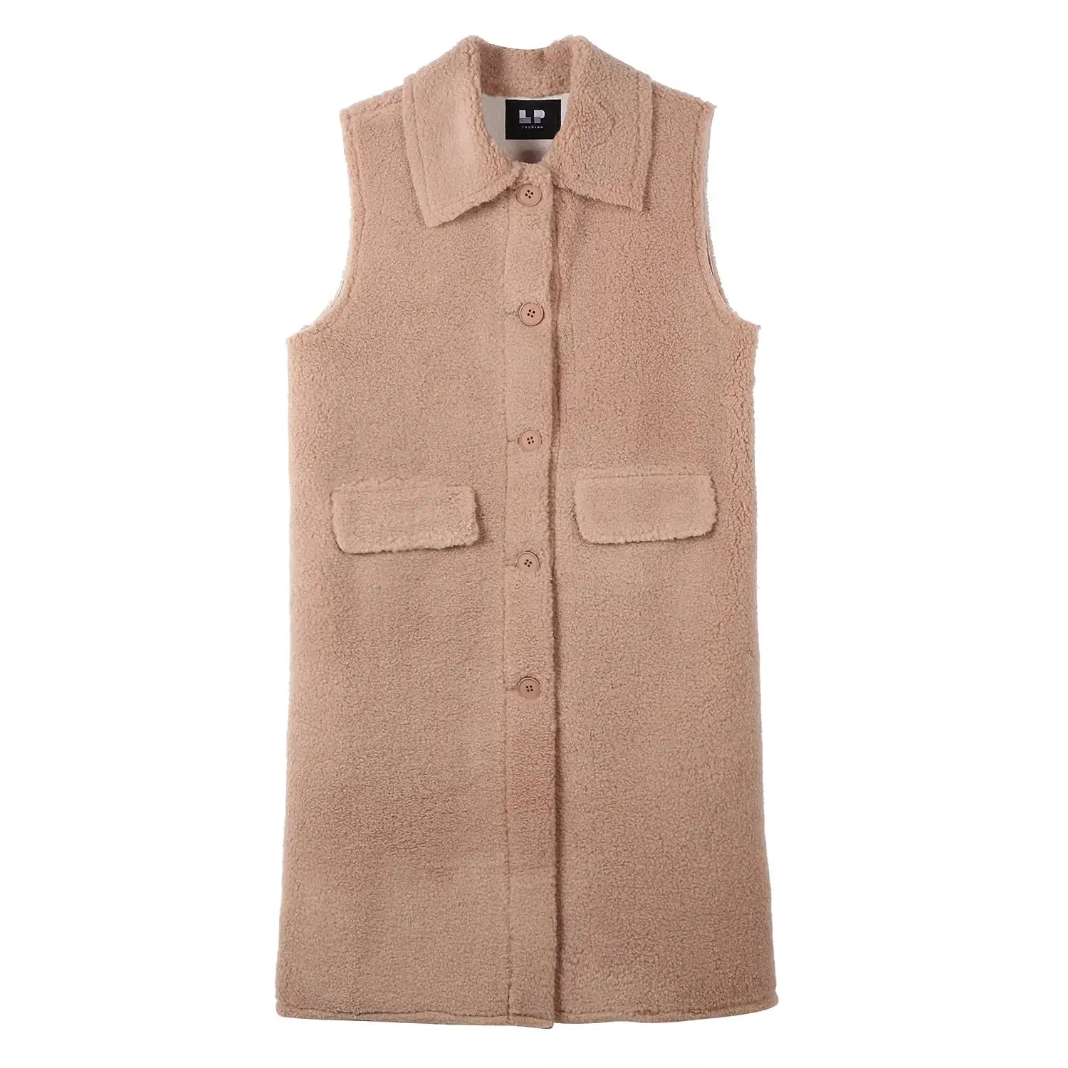 

Women's Coat Turn-Down Collar Lamb Hair Vest Autumn Winter Warmth Calf-Length Sleeveless Ladies's Vest Jacket