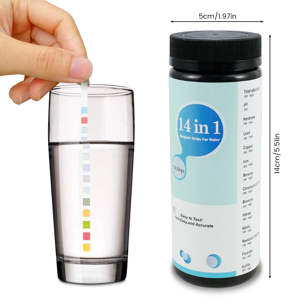 

100pcs 14 in 1 Swimming Pool Spa Water Test Strips Nitrate Nitrite PH Hardness Drinking Water Pool Water Fish Tank Test Strip