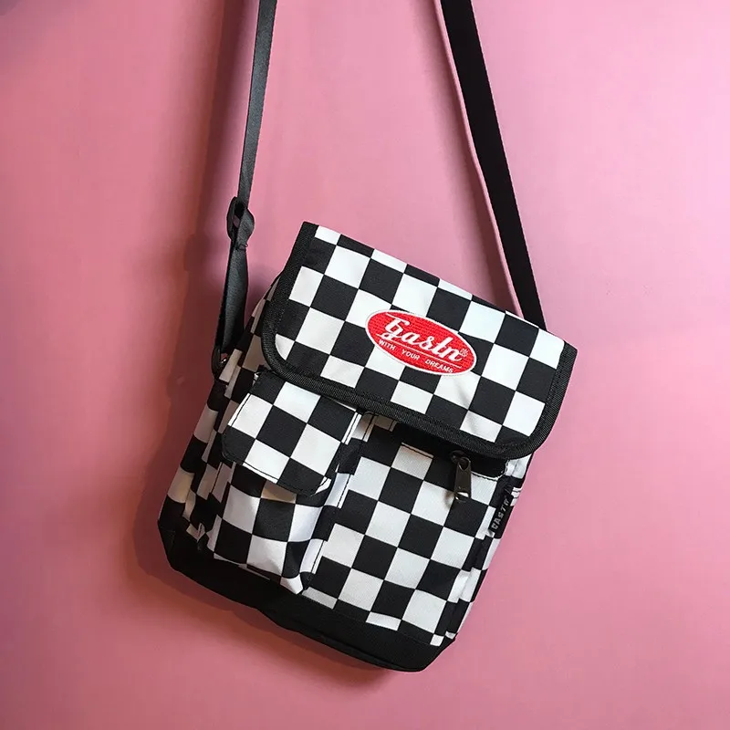 crossbody bag 2 Винтажный уличный Японский Корейский Холщовый клетчатый рюкзак для студентов, школьников, мужчин и женщин, Сумка с пряжкой на молнии, Студенческая дорожная сумка для книг - Цвет: crossbody bag 2