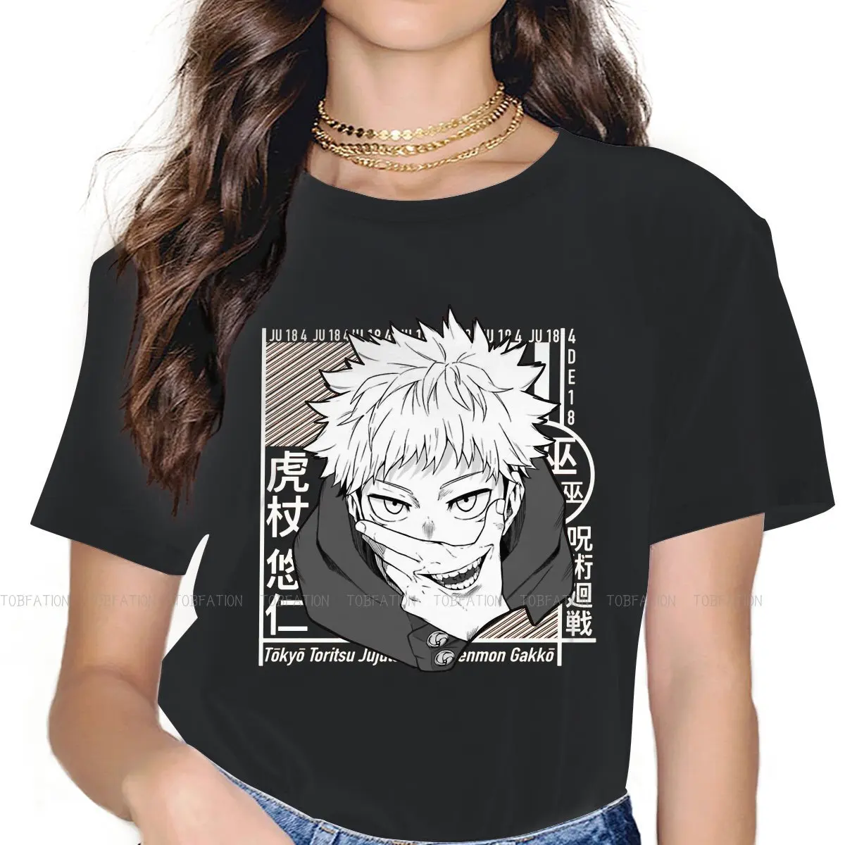 

Футболка YUJI TADORI женская с круглым вырезом, модная тенниска из чистого хлопка с японскими фантазийными приключениями аниме, юютсу кайсен, бе...
