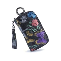 fashion rose printing key holder poctet split leather key wallets bag organier keychian for men and women key case porta llaves