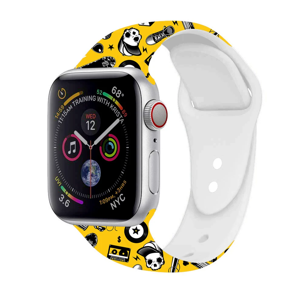 Рождественский подарок, ремешок для Apple watch 5, 4, 3, 2, 1, полосы 40 мм, 44 мм, силиконовый ремешок с цветочным принтом для iWatch Series 5, 4, 3, 2, 38 мм, 42 мм