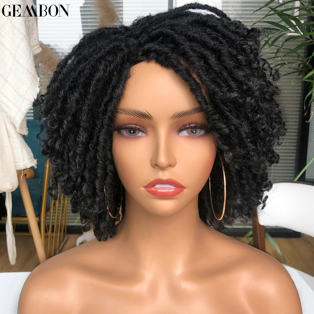 

Short Dreadlock Curly Hair Wig Synthetic Soft Faux Locs Wigs With Bangs For Black Women Ombre Crochet Twist Braiding Hair