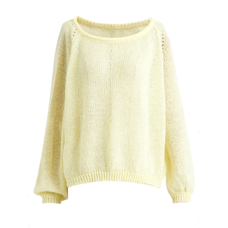 

Sweater Women Autumn Knitted Pullover Fashion Lantern Sleeve Solid Hollow Out Casual Long O Neck Female Knitwear Sueter De Mujer