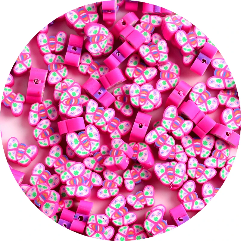 

30pcs 10mm Rose Red Butterfly Beads Polymer Clay Spacer Loose Beads for Jewelry Making Bracelet DIY Necklace Accessories