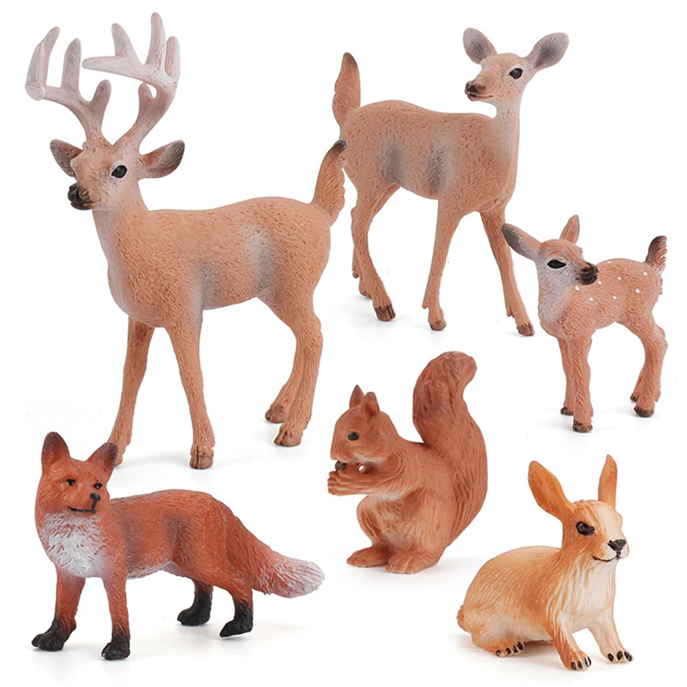 

6pcs/set Educational Mini Animal Figures PVC Deer Fox Rabbit Squirrel Woodland Toy Playing Gift Family Forest Painted Ornament