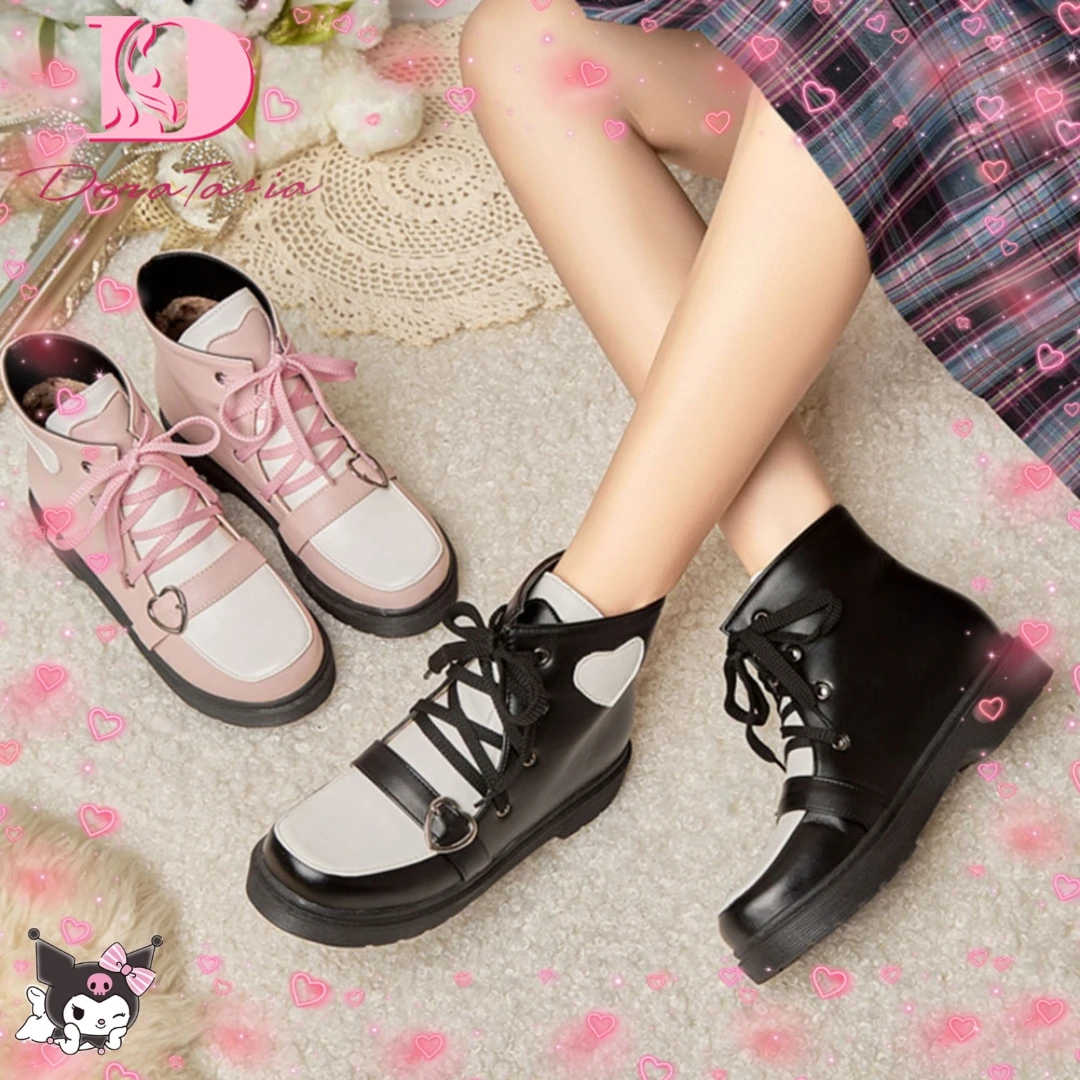 

DoraTasia Winter Autumn Girls Ankle Boots Sweet Cute Casual Shoes Platform Low Heels Footwear Lolita Leisure Gothic Girls Shoes