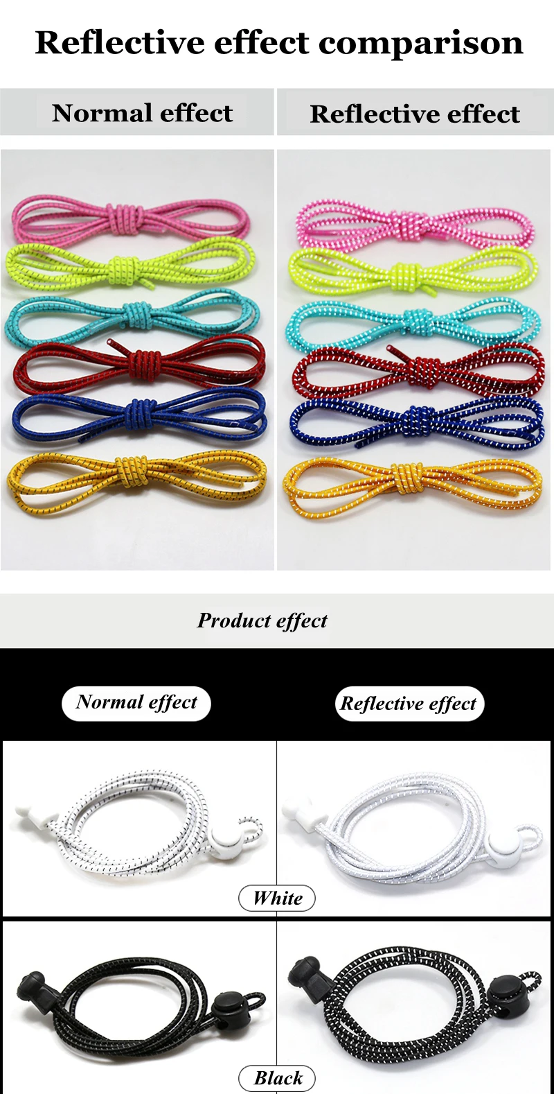 Elastic Shoelaces Reflective Round Shoe laces No Tie Kids Adult Safety Stretching Lock Shoe lace Sneakers Quick Lazy laces