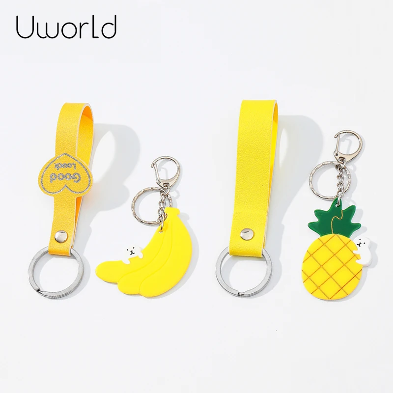 Женский брелок с ананасовым кулоном милый желтый из искусственной кожи
