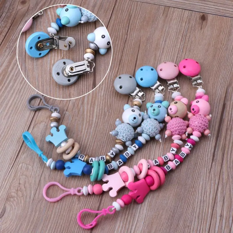 

2019 Baby Pacifier Clip Chain Infant Boys Girls Cute Cartoon Bear Letters Toys Teether Pacifier Chain Holder Baby Nipple Feeding