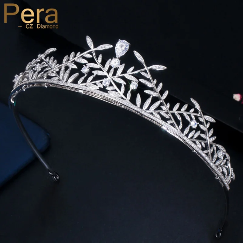 Pera Великолепная принцесса Королева Тиара форма листа CZ вымощенные коронки