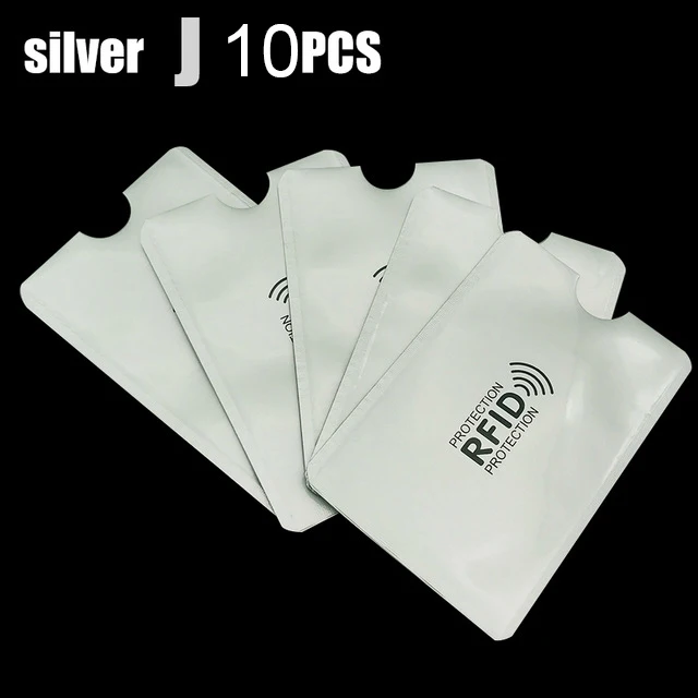 Silver 10 pieces J 10 шт. Анти Rfid Блокировка ридер Обложка для карт алюминиевая фольга кредитный держатель для карт Защита ID банковский Чехол для карт безопасная упаковка канцелярские принадлежности - Цвет: Silver 10 pieces J
