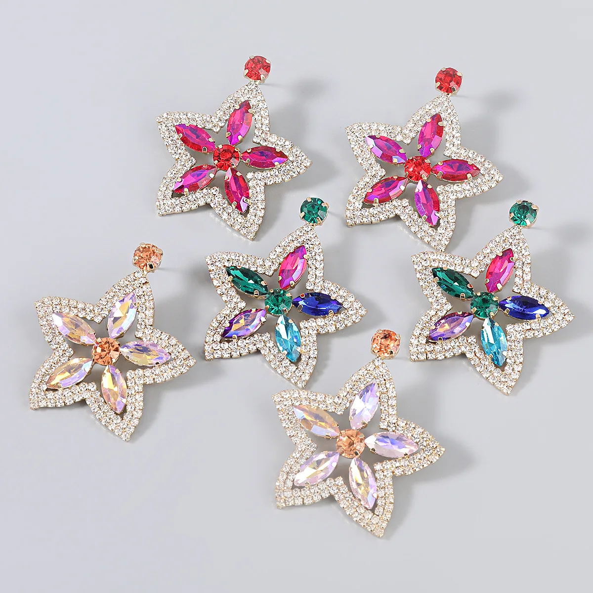 

Rose Red Women Dangle Earrings Elegant Chic Star Rhinestone Exquisite Shining Female Drop Earrings Fashion Jewelry Gift HT014