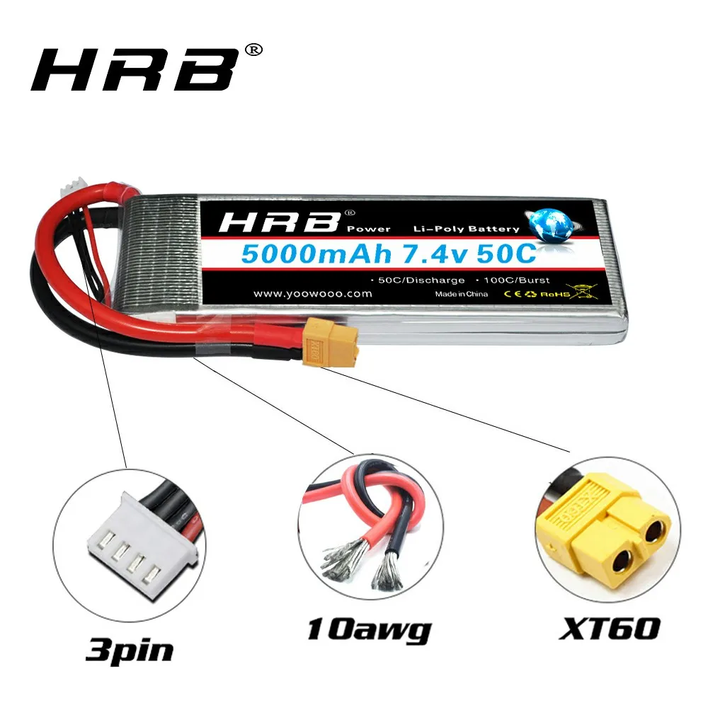 2 упаковки HRB 7 4 в 5000 мАч Lipo батарея 2S 50C с разъемом XT60 T deans для радиоуправляемого