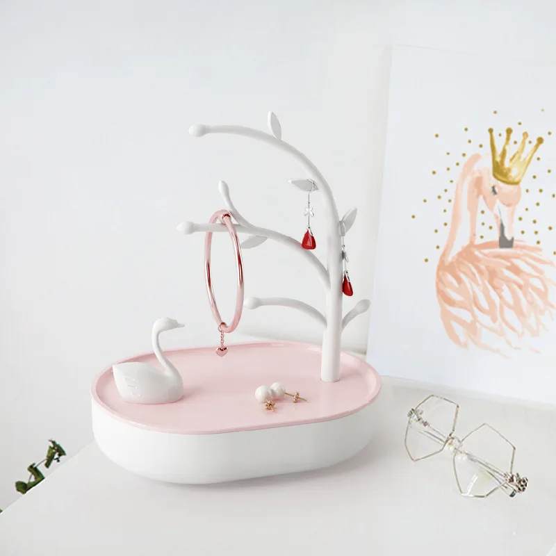

Swan Tree Plastic Jewelry Box Storage Rack Princess Korean Creative Jewelry Shelf Organizer Necklace Earrings Display Stand