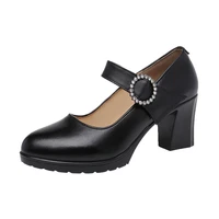 plus size block heel mary jane shoes women pumps 2022 spring high heels shoes ladies platform work office shoe black