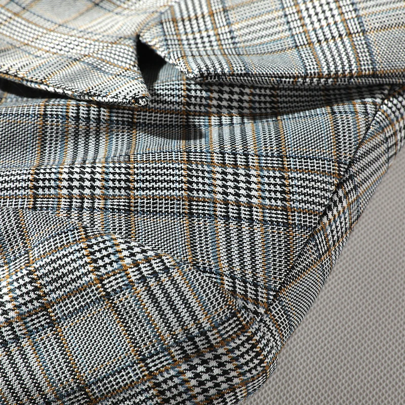 Мужской Клетчатый блейзер цвета хаки приталенный деловой пиджак в клетку для