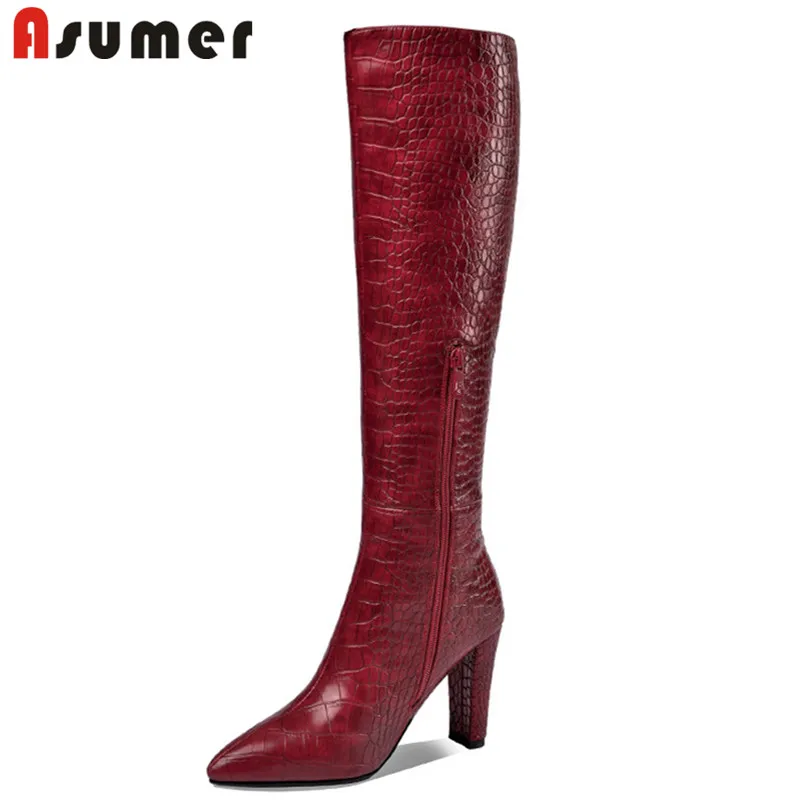 Женские сапоги до колена с острым носком на высоком каблуке|Сапоги колена| |