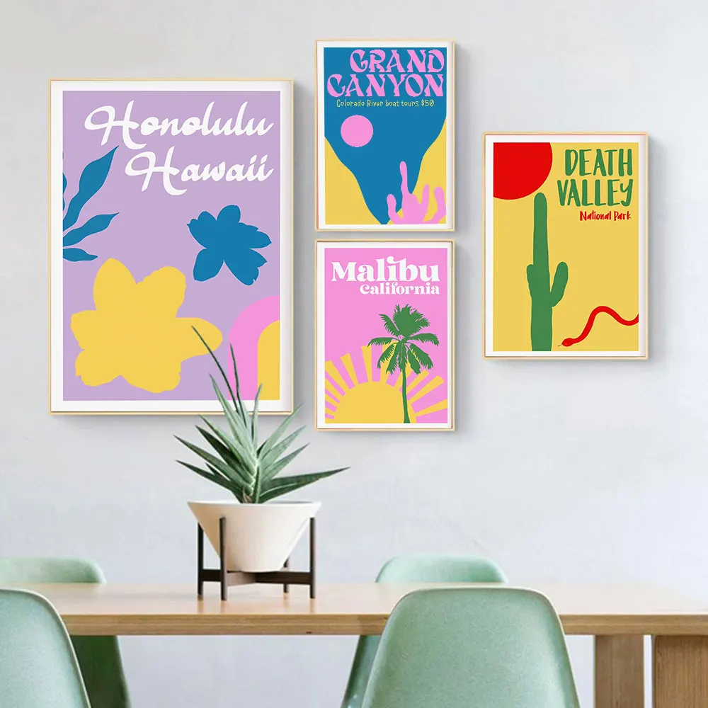 

Colourful USA Famous View Poster Travel Canvas Painting Death Valley Hawaii Palm Tree Art Print Wall Picture Living Room Decor
