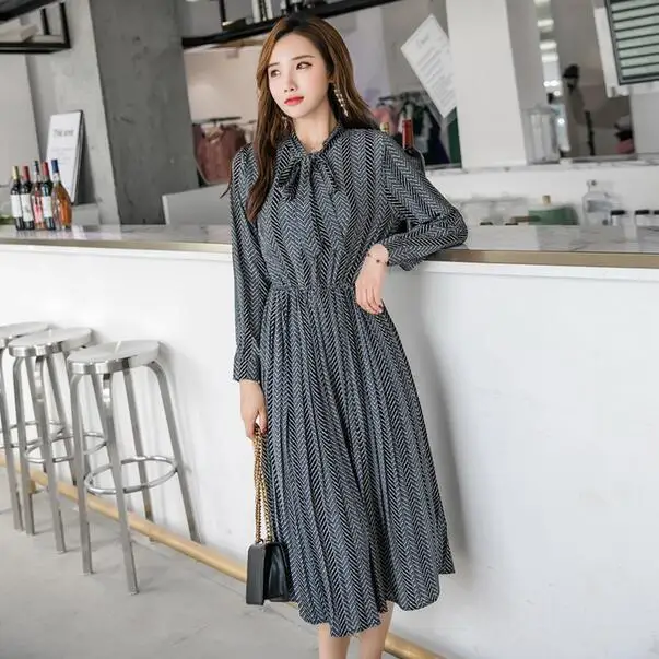 Женское длинное шифоновое платье в полоску новинка 2020 весеннее женское