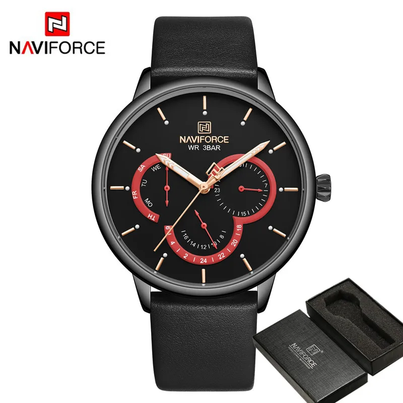NAVIFORCE роскошные мужские наручные часы спортивные военные водонепроницаемые мужские часы деловые ультра тонкие из натуральной кожи кварцевые мужские часы 3011 - Цвет: NA301104 with box