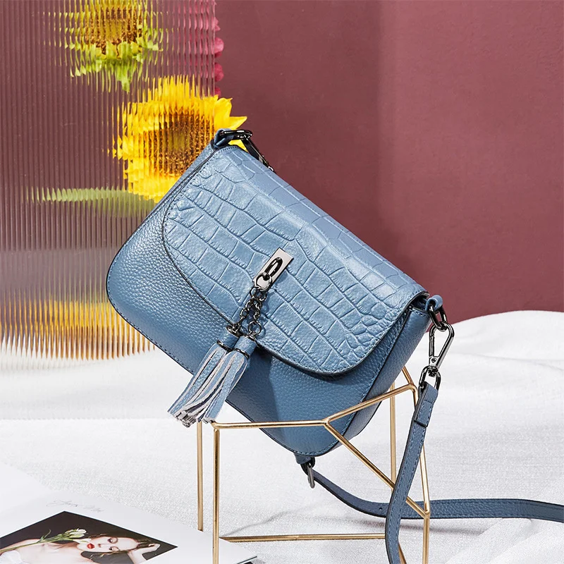 

Leather Tassel Shoulder Bag Casual First Layer Cowhide Shoulder Bag Versatile Shoulder Bag Spring New Style