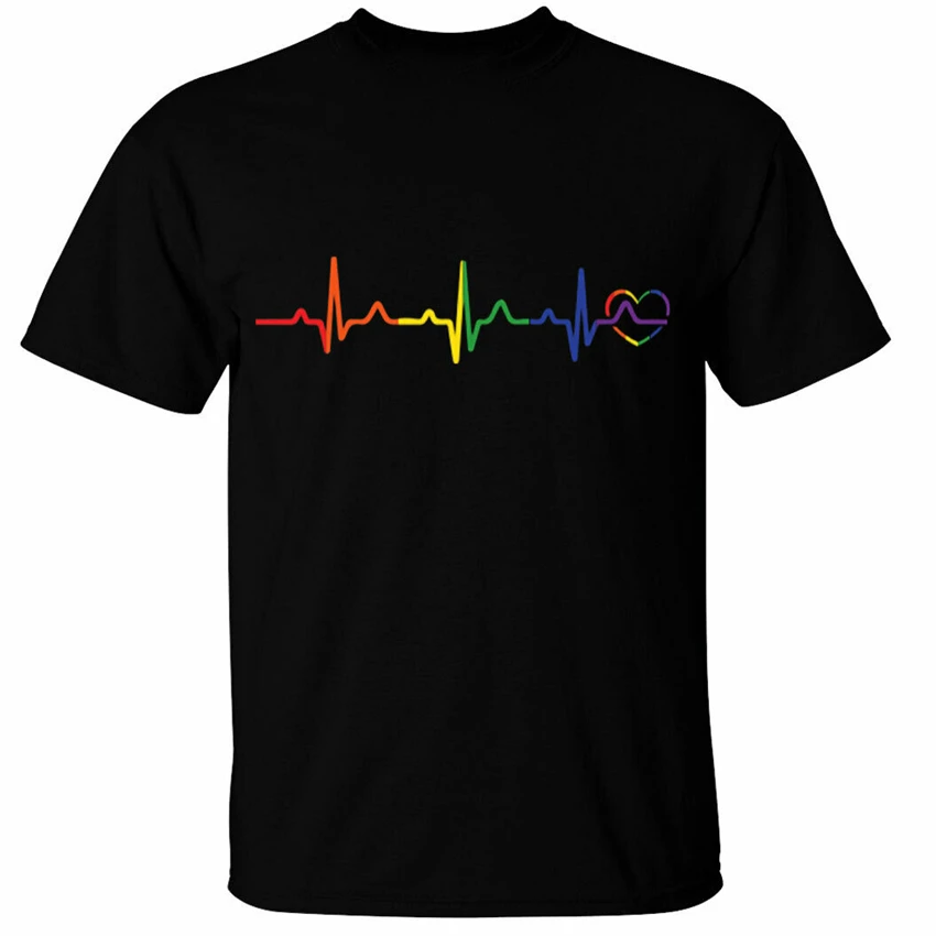 Радужная футболка с сердцебиением Мужская Lgbtq + геев Pride Heart lesbie Queer взрослые