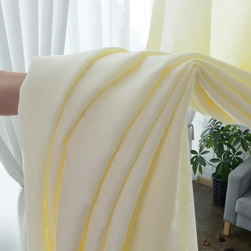 Modern Light Yellow Thicker Curtains For Bedroom Sheer Tulle Plain Solid Window Screen Cotton Linen cortinas para la sala #50 | Дом и сад