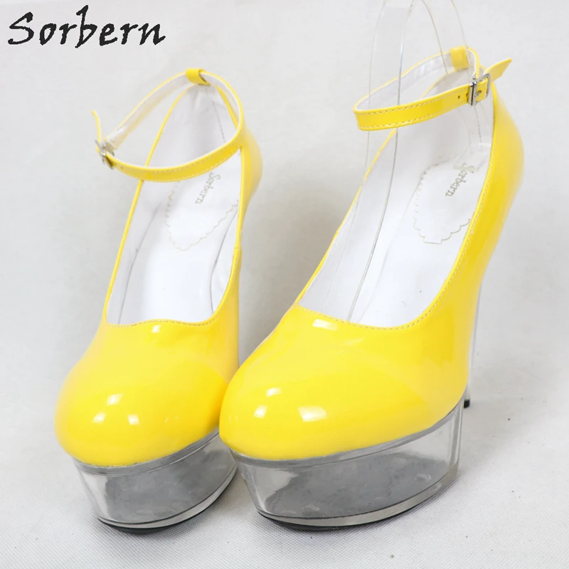 Женские блестящие туфли лодочки Sorbern прозрачные на высокой платформе с ремешком