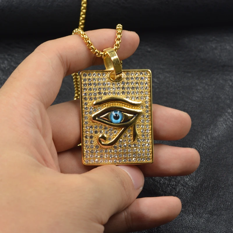 Ожерелье с подвеской в стиле хип-хоп фианитом из нержавеющей стали золотого